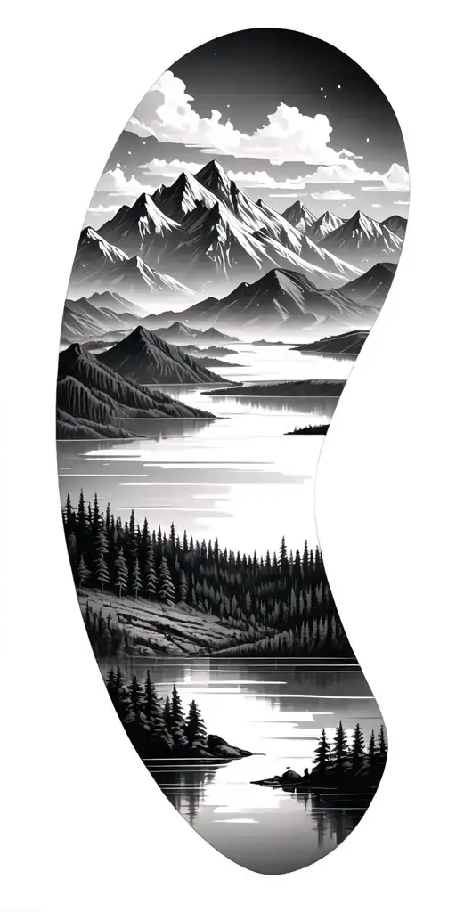 Geometric Landscape Featuring Mountains And Lakes Interlocking In A Full Sleeve