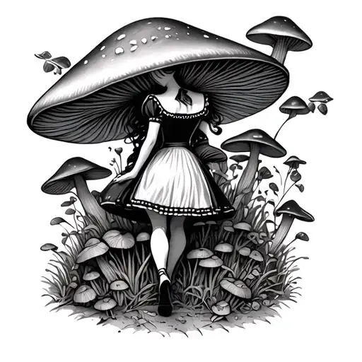 Alice In Wonderland Horror Pinup Walking Through Mushroom Patch