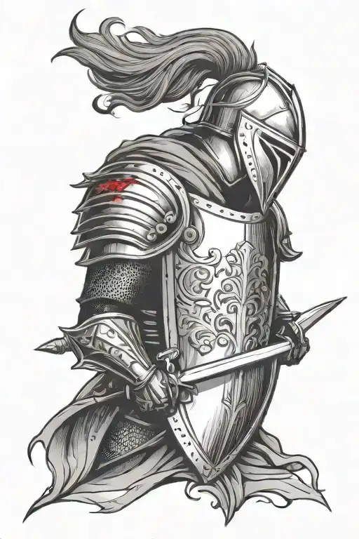 Medieval Knight Side Profile Sword And Shield Blood