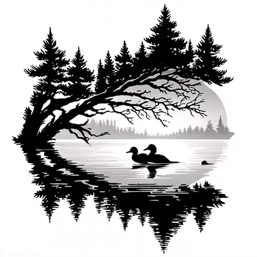 Pine Trees Bare Tree Ducks Forearm