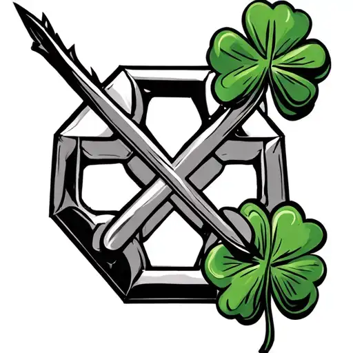 Single Hexagon With Cross In It And Shamrock Intertwined