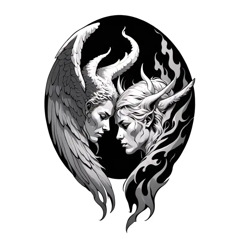 Angel And Devil With Flames