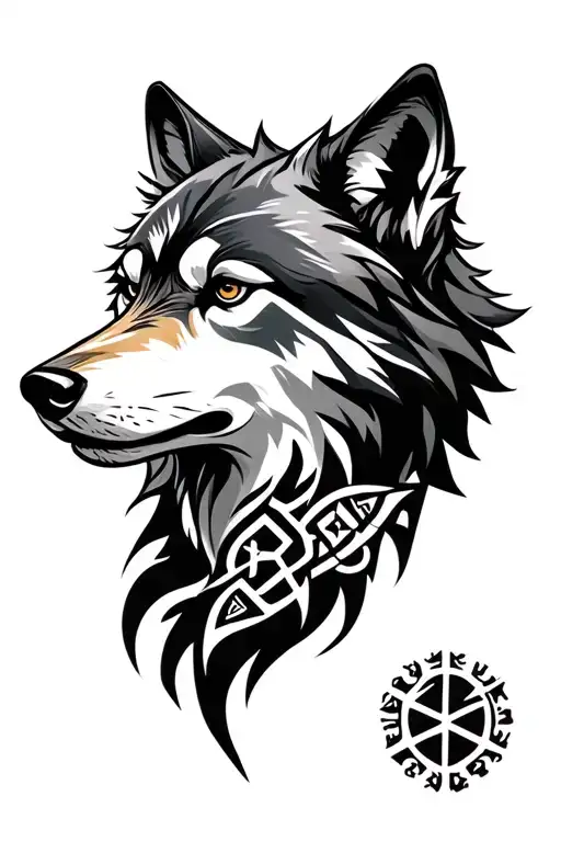 Wolf Head With Nordic Runes