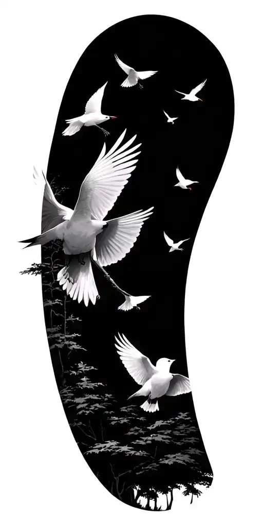 Trees And Birds Flying Away