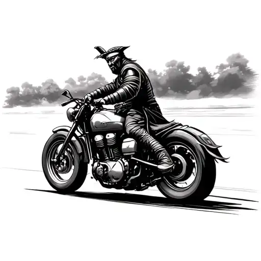 Samurai Riding A Motorcycle With Road Background