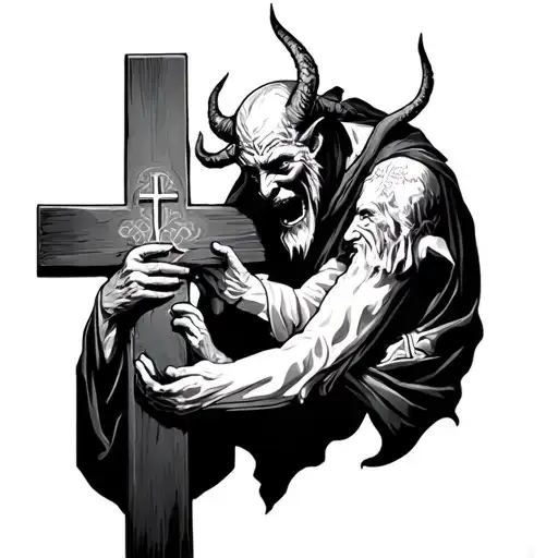 Demon Nailing A Catholic Priest To A Cross