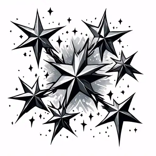 A Black And Grey Tattoo Of Flechettes Transforming Into Stars In The Night Sky