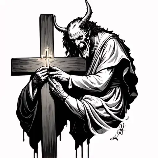 Demon Nailing A Catholic Priest To A Cross