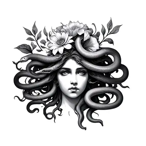 Medusa Head 13 Snakes 1 Flower