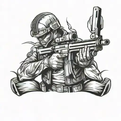 Soldier Holding A Gun Surrounded