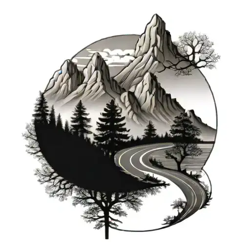 Travel With Road Trees And Mountains