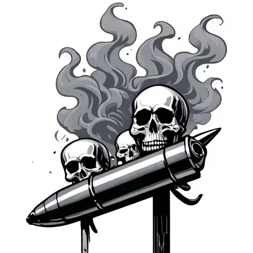 Street Sign And Bullet Shells With Smoke Rising And Skulls
