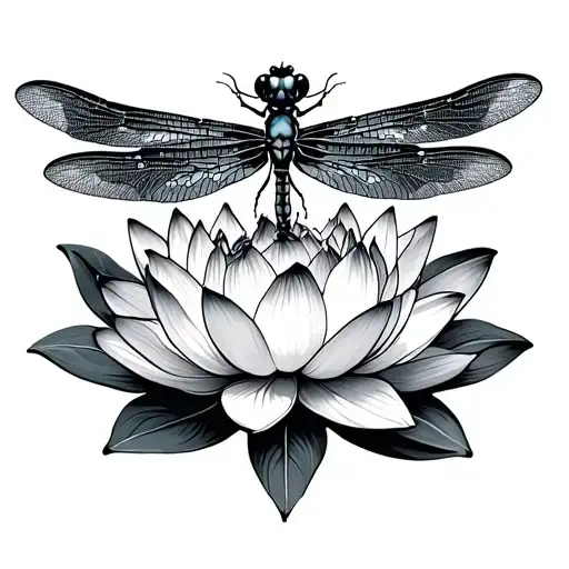 Dragonfly Lotus Flower Surrounded