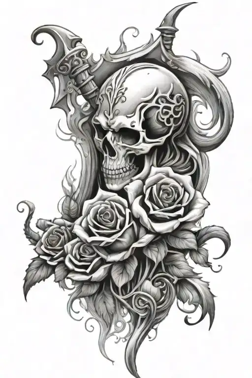 Zodiac Signs Leo And Pisces With Roses And Grim Reaper In Flames