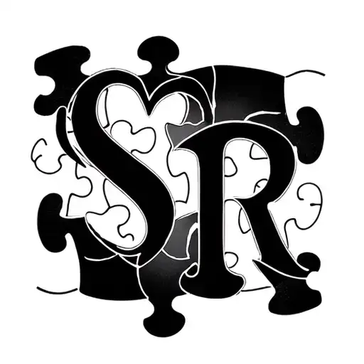 A Piece Of Puzzle With Inside The Letters S And R That Mix In A Heart All In Black And White