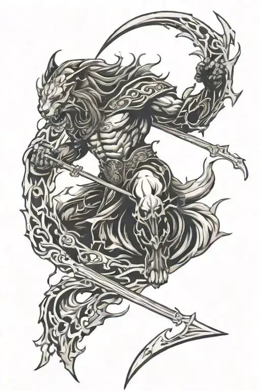 Zodiac Signs Leo And Pisces With Grim Reaper And Flames Around