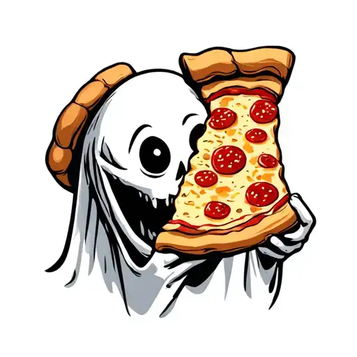 Cartoon Ghost Holding Pizza Slice