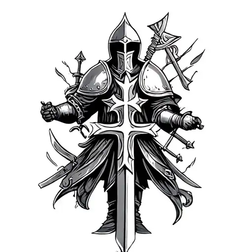 Crusader With Jerusalem Cross On Armor