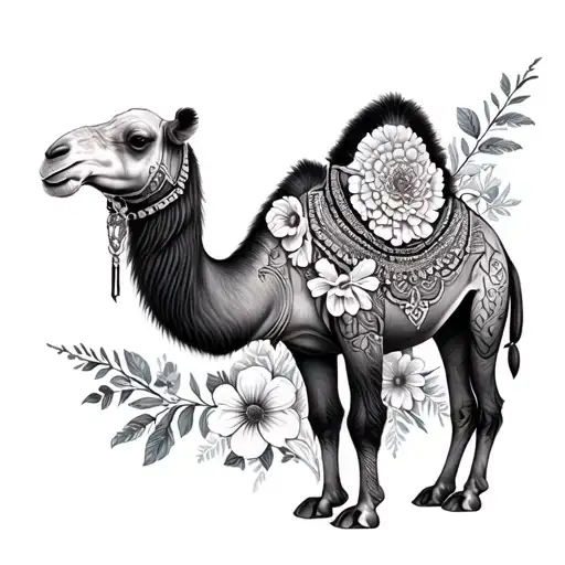 Realistic Camel With Flowers Surrounding