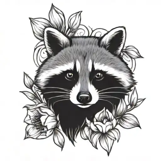 Raccoon Face With Tulips
