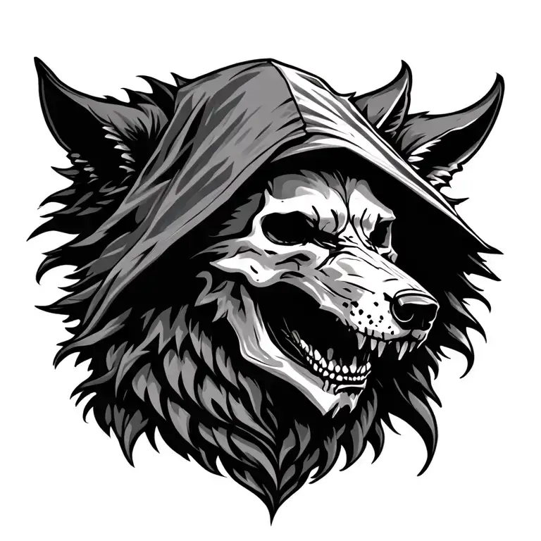 Skull Wearing Hood And The Wolf