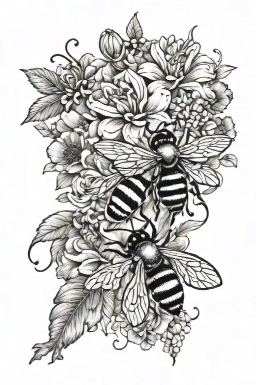 Flowers And Bees Flying