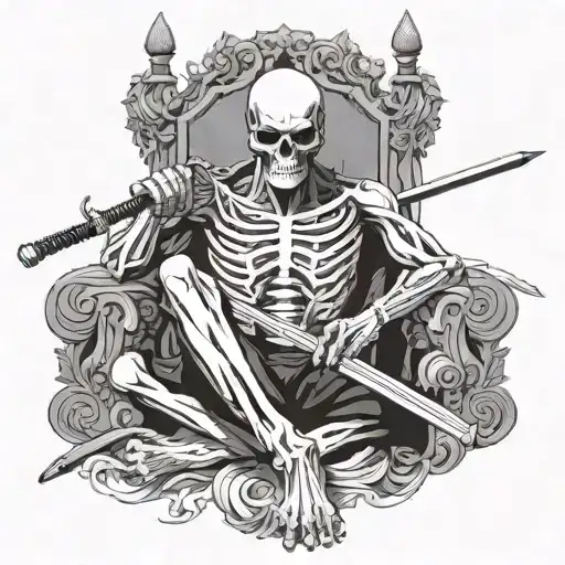 Roronoa Zoro As A Skeleton Sitting On A Throne Of Swords