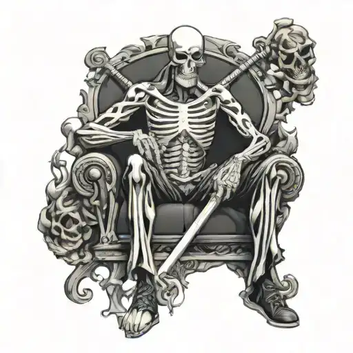 Roronoa Zoro As A Skeleton Sitting On A Throne Surrounded