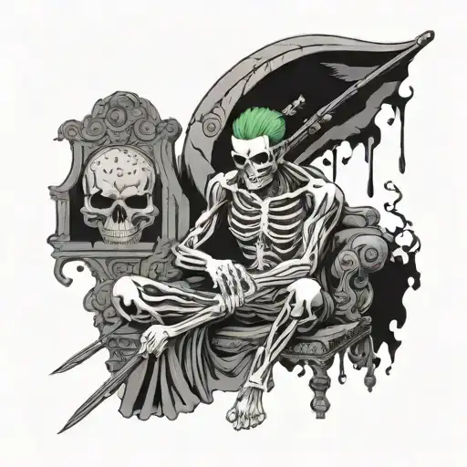 Roronoa Zoro As A Skeleton Sitting On A Throne Room Of God