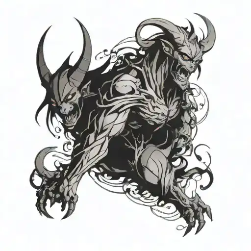 An Anime-inspired Scene Of Demons In A Black-grey Style