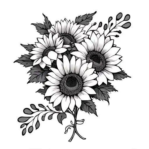 Flower Tendrils With Sunflowers And Dog Paws Centrally