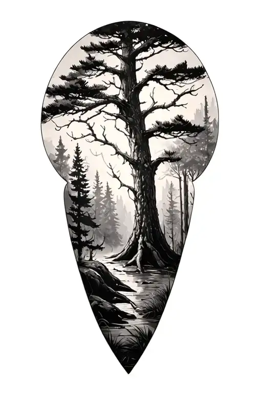 Shin Sleeve Pine Tree Forest With Scripture In The Calf