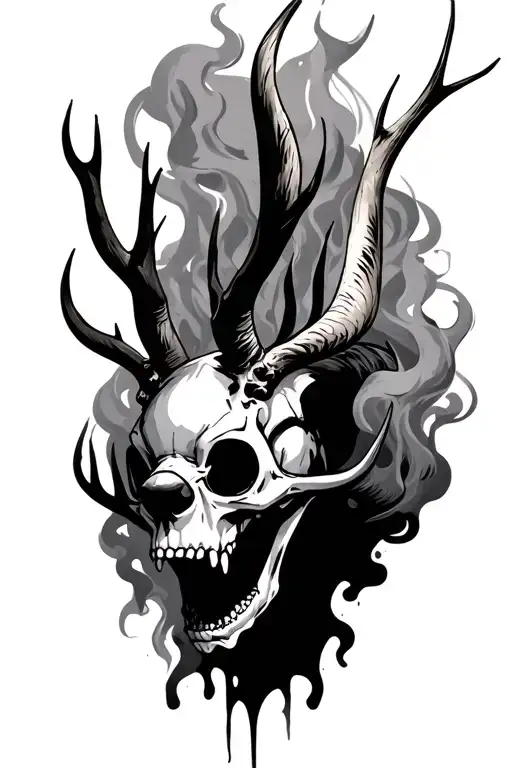 Stitch Mixed With A Wendigo Skull Breathing Smoke