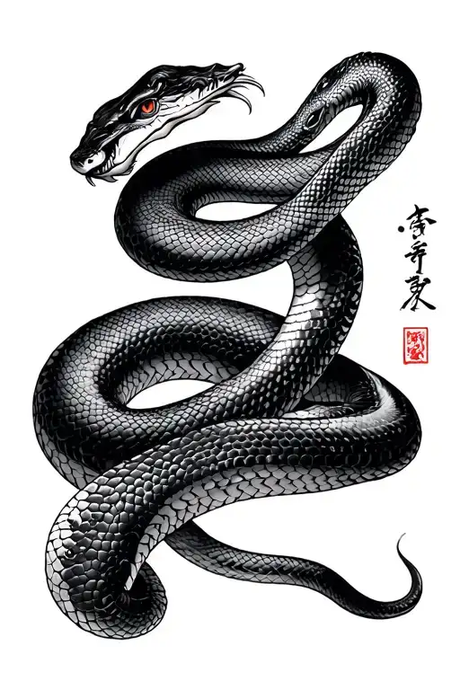 Snake And Leon Fuu In Traditional Japanese