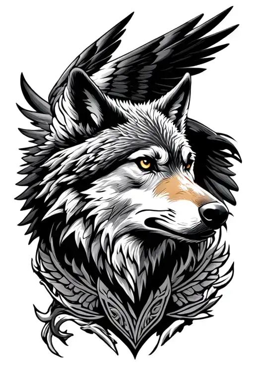 Wolf Head Surrounded By Eagle Wings