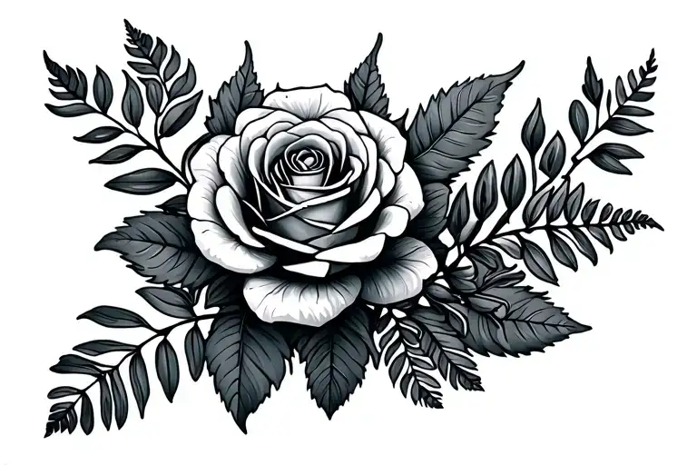 Roses And Fern With Leaves Shaped Like