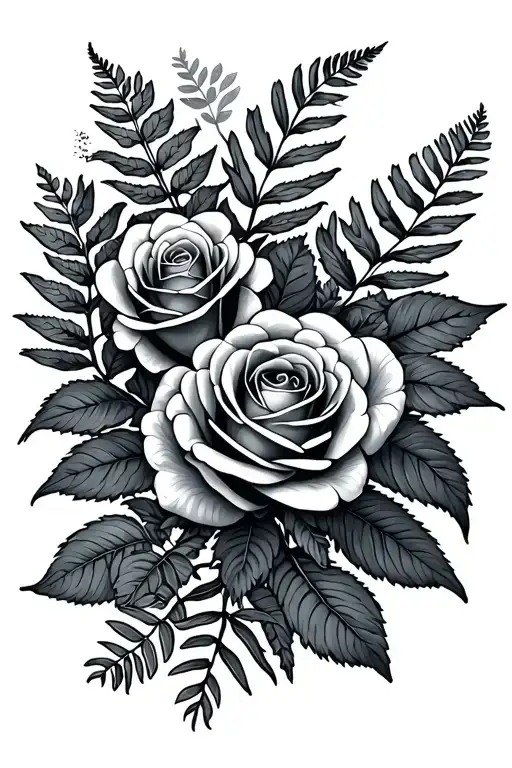 Roses And Fern With Leaves Shaped Like
