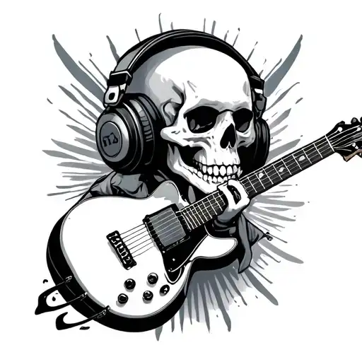 Guitar And Skull Wearing Headphones