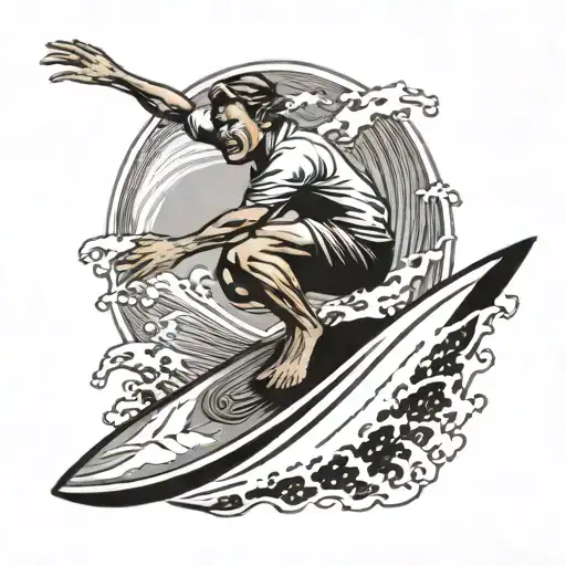 Surfer Riding A Wave