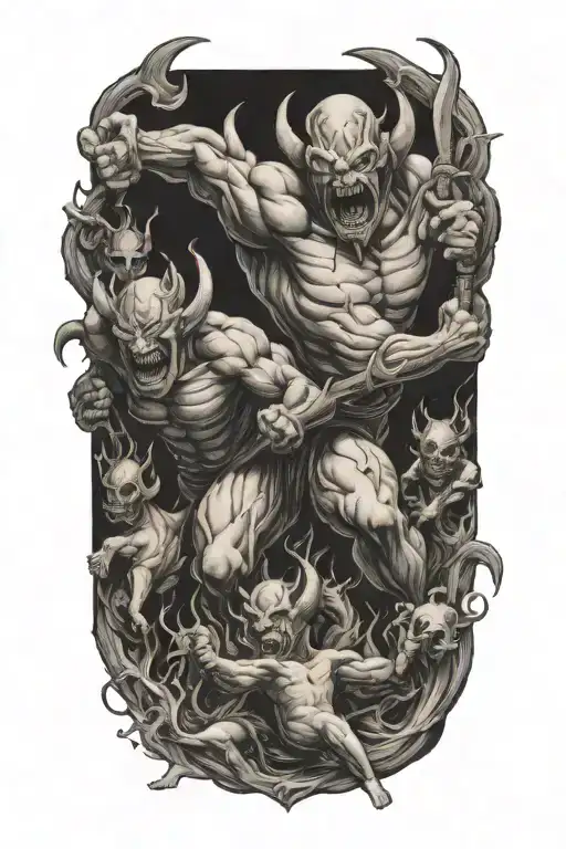 Human Fighting Off Demons Crawling Out