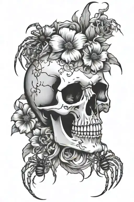 Skull Puking Flowers With Spiders Hanging