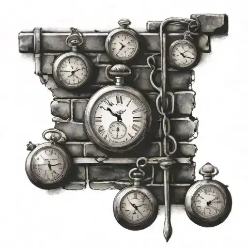 Brick Wall With 3 Pocket Watches