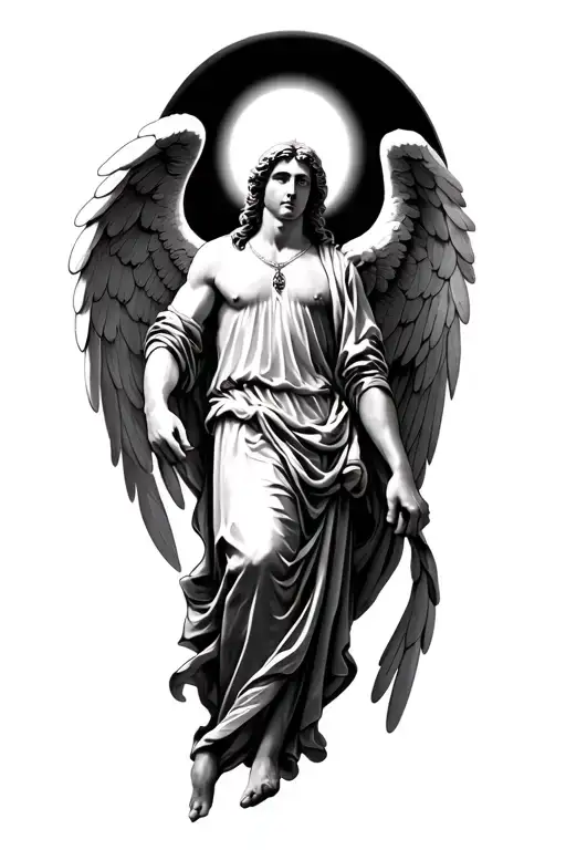 Realism Tattoo Guardian Angel Michael With Wings And Halo Sleeve