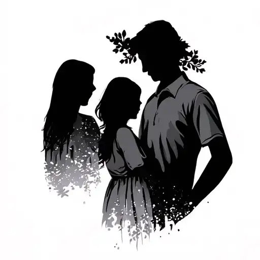 Family Silhouette By The Hand