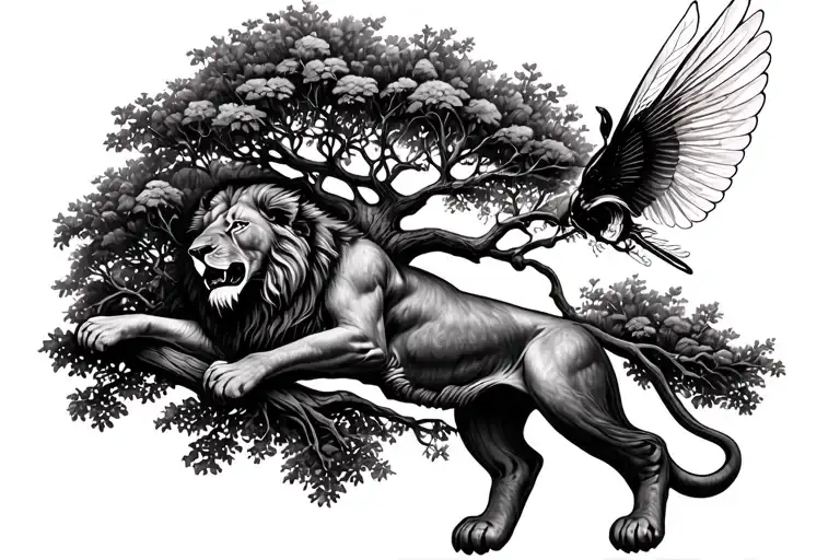 Tree Of Life With A Lion Lying On His Fly