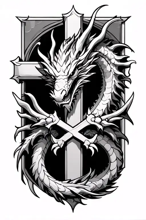 Dragon Behind Cross