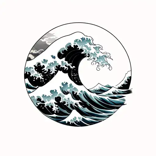 Tomoe Shape With Great Wave Of Kanagawa