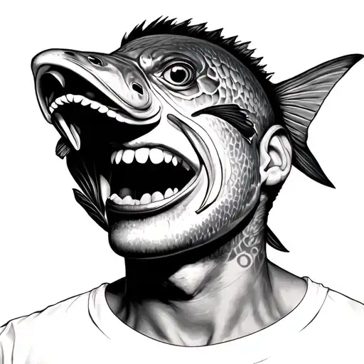 Man With A Fish Head Facing The Sky With Big Lips