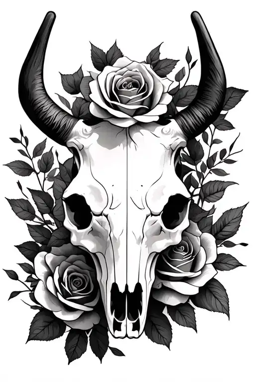 Roses And Cow Skull