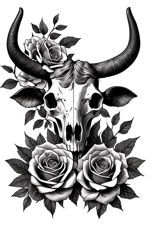 Roses And Cow Skull Sleeve